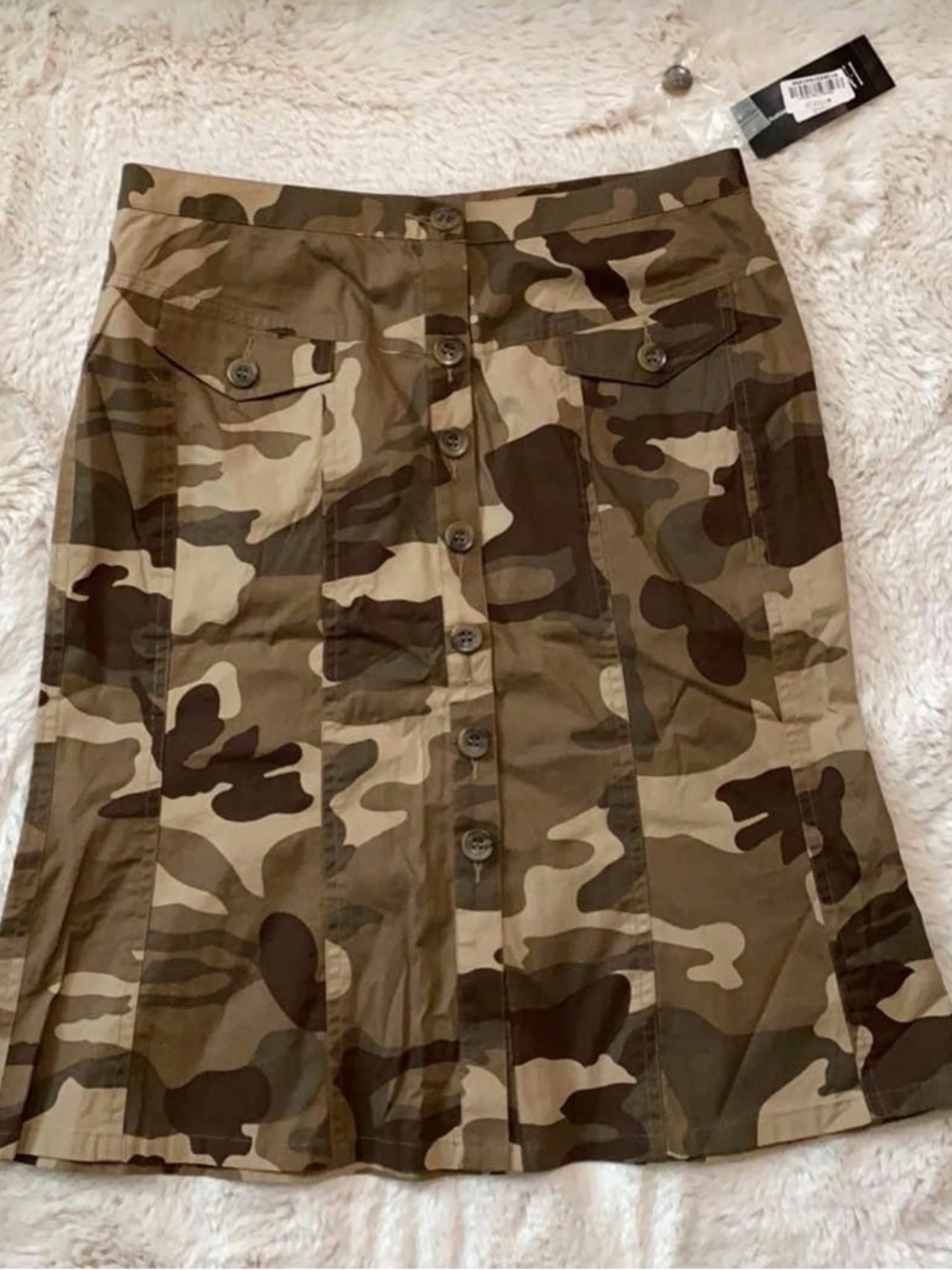 NEW! INC International Concepts Camo Button-Front A-Line Skirt - Brown/Green
